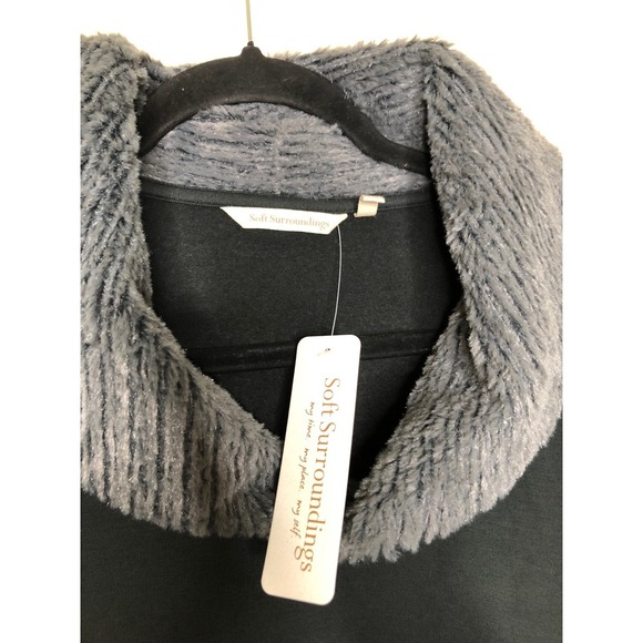 NWT Soft Surroundings Black Kindling Top Cowl Neck Gray Faux Fur Trim 1X Cozy - Picture 8 of 16
